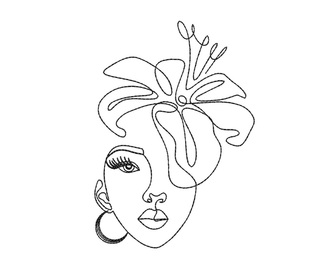 Beautiful Young Woman With Lily Machine Embroidery Design, One Line Art ...