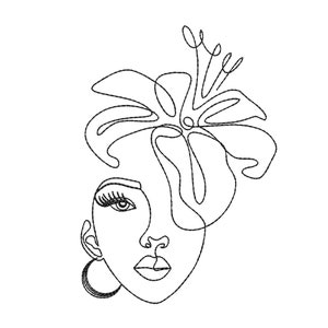Beautiful Young Woman With Lily Machine Embroidery Design, One Line Art ...