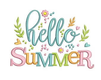 Hello Summer Machine Embroidery Design, 3 sizes, Instant Download