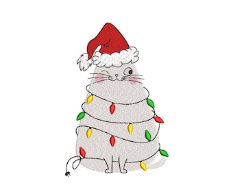Broderidesign för julkatt, maskinbroderidesign för god jul, 3 storlekar, direktnedladdning