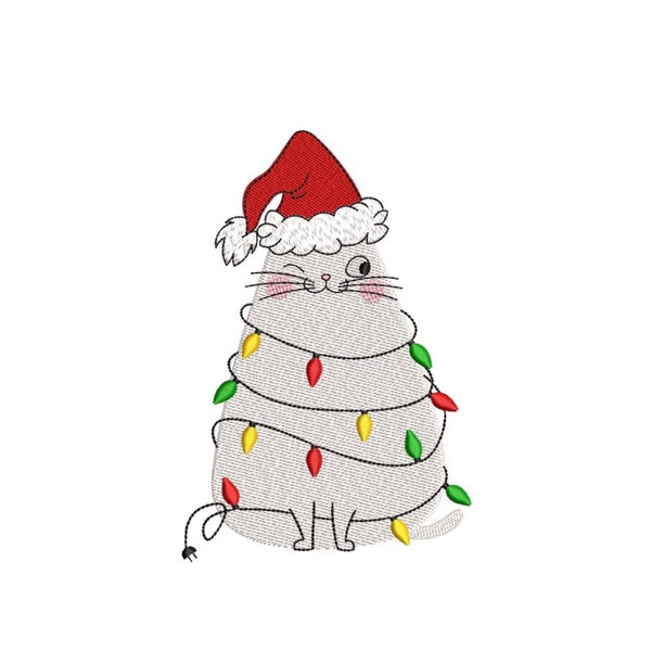 Christmas Cat Embroidery Design, Merry Christmas Machine Embroidery Design, 3 sizes, Instant download
