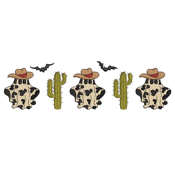 Halloween Cow Embroidery Design, Halloween Western Embroidery, Halloween Cowboy Embroidery Design, 3 sizes, Instant Download