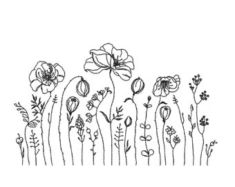 Wildflower Embroidery Design, 6 sizes, Instant Download