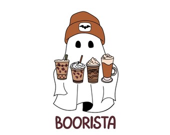 Boorista Ghost With Coffee PNG 面白いハロウィンコーヒーゴーストデジタルダウンロードStay Spooky昇華デザインシャツマグカップステッカー装飾