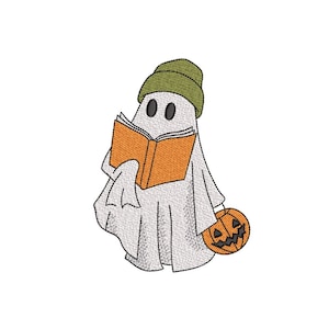 Ghost Reading Book Embroidery Design Halloween Machine Embroidery File 4x4 5x7 Inches Instant Download Spooky Cute Bookish Ghost