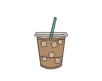 Iced Coffee Embroidery Design, 3 sizes, Instant Download