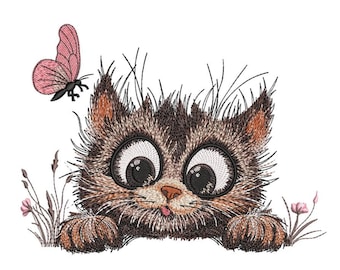 Cute Cat Machine Embroidery Design, Animal, Kitten, Cat Lover Embroidery File, 3 sizes, Instant Download