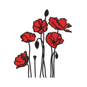 Poppies Embroidery Design, Flower Machine Embroidery Design, 3 sizes, Instant Download