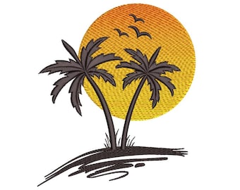 Palme Maschinenstickerei, Summer Beach Stickmuster, Stickdatei, 3 größen, Instant Download