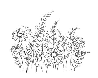 Wild Flowers Machine Embroidery Design, 3 sizes, Instant Download