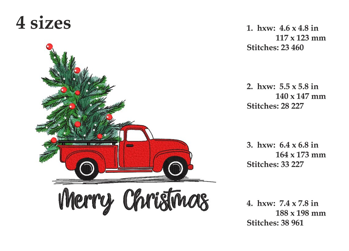 Merry Christmas Truck Embroidery Design Christmas Tree Etsy