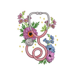 Nurse Embroidery Design, Stethoscope Embroidery File, 3 sizes, Instant download