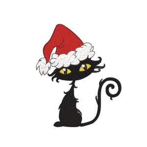 Desenho de bordado de gato de Natal, desenho de bordado de máquina de Feliz Natal, 3 tamanhos, download instantâneo