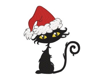 Broderidesign för julkatt, maskinbroderidesign för god jul, 3 storlekar, direktnedladdning