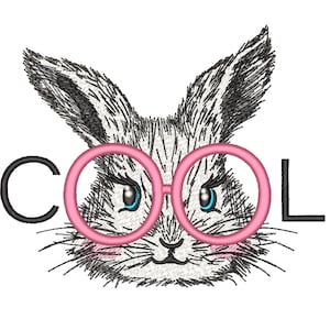 Cool Bunny Embroidery Design, 5 sizes, Instant Download