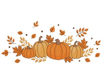 Herbst Kürbisse Stickdatei, Herbst Kürbisse Stickmuster, 3 Größen, Instant Download