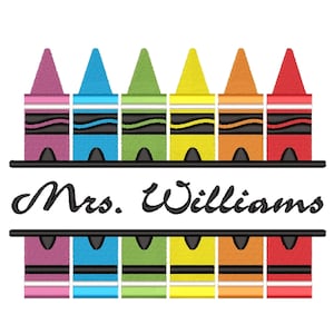 Crayon Split Monogram Embroidery Design, Back to School Embroidery File, 3 sizes, Instant Download