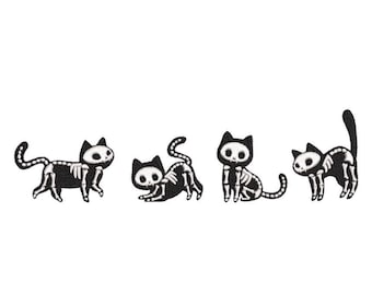Skeleton Cats Embroidery Design, Halloween Embroidery Design, 4 sizes, Instant Download