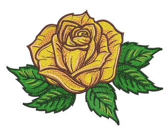 Yellow Rose Embroidery Design, 3 sizes, Instant Download