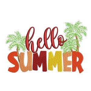 Hello Summer Embroidery Design, Beach embroidery design, 3  sizes, Instant download
