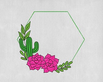 Cactus Frame Embroidery Design, Machine Embroidery Design, 4