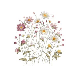 Wildflowers Machine Embroidery Design, 4 sizes, Instant Download