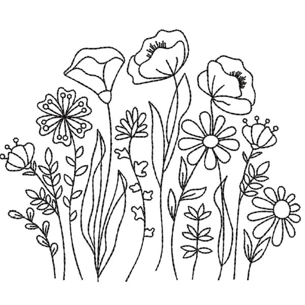 Wildflower Meadow Embroidery Design, 5 tailles, Téléchargement instantané