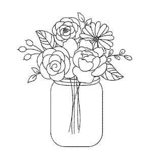 Flowers in a Vase Machine Embroidery Design, Flower Bouquet Embroidery File, 4 sizes, Instant Download