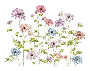 Flowers Machine Embroidery Design, 4 sizes, Instant Download