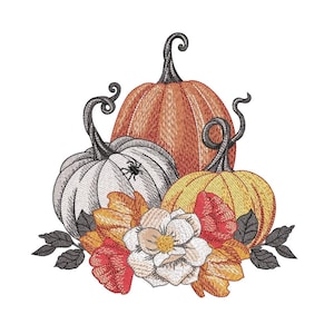 Floral Pumpkin Embroidery Design, Autumn Embroidery File, Halloween Embroidery Design, 4 sizes, Instant Download