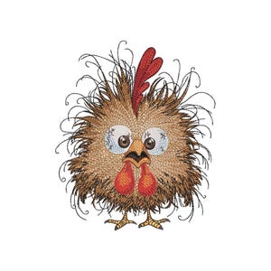 Crazy Chicken Embroidery Design, FunnyChicken Machine Embroidery File, 3 sizes, Instant Download