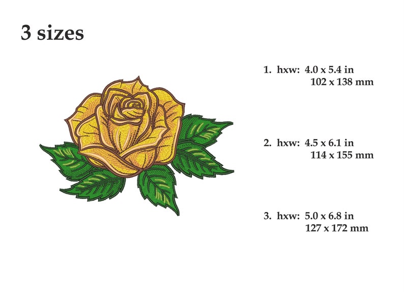 Yellow Rose Embroidery Design 3 Sizes Instant Download - Etsy