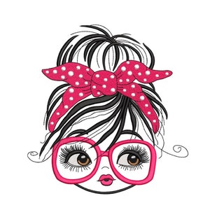 Girl with Glasses Embroidery Design, 4 sizes, Instant download