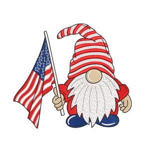 Patriotic Gnome Embroidery Design, Independence Day Embroidery File, 6 sizes, Instant Download