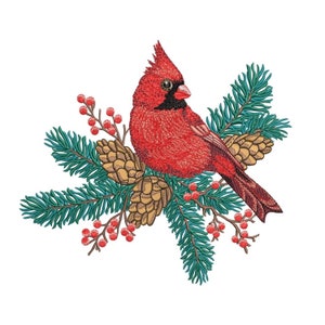 Cardinal Embroidery Design Christmas Red Bird Machine Embroidery File Winter Holiday Decor Cardinal in Snow 6x10 8x12 Hoop Instant Download