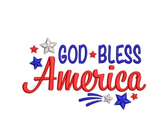 God Bless America Embroidery Design, Patriotic Embroidery File, 4 sizes, Instant Download