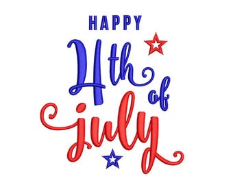 4th of july Embroidery Design, 3 sizes, Instant Download