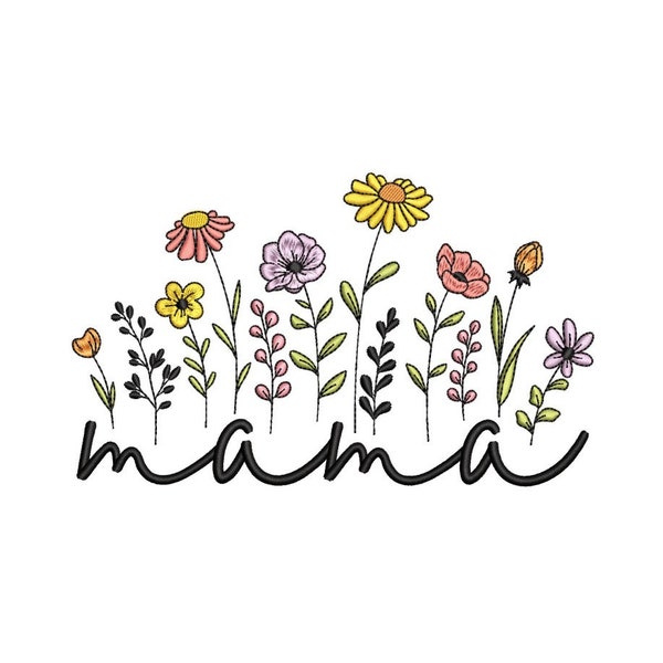 Mama Flower Embroidery Design, 3 sizes, Instant Download