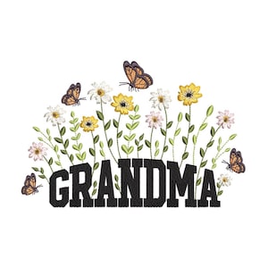 Floral Grandma Embroidery Design, Mother&#39;s Day Embroidery Design, 3 sizes, Instant Download