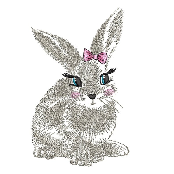 Diseño de bordado de conejito con lazo, archivo de bordado de Pascua, 3 tamaños, descarga instantánea