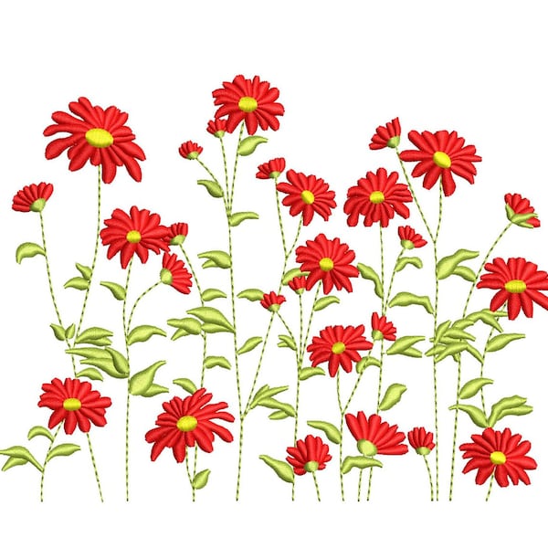 Flowers Embroidery Design, 4 sizes, Instant Download