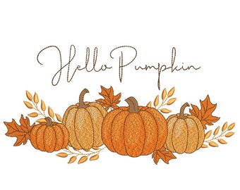 Hello Pumpkin Embroidery Design, Autumn Embroidery File, Thanksgiving Embroidery Design, 4 taglie, Instant Download