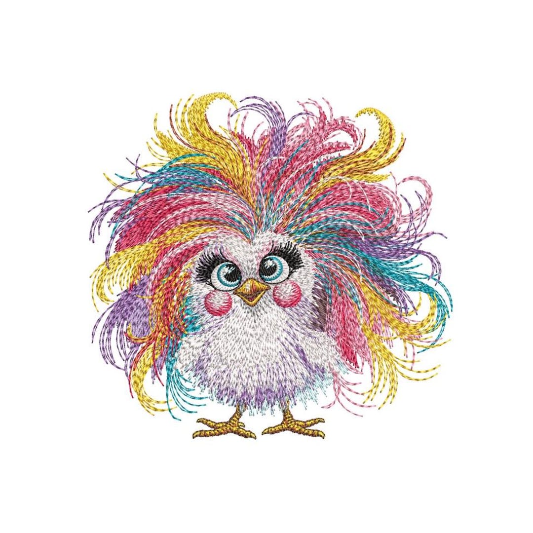 Funny Crazy Chicken Embroidery Design, Whimsical Bird Machine