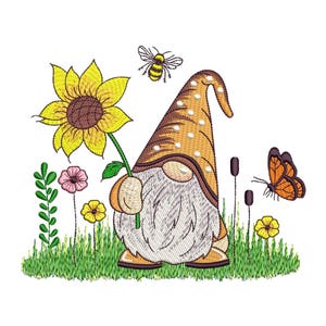 Motif de broderie machine Summer Gnome, 3 tailles, téléchargement immédiat
