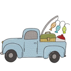 Fishing Machine Embroidery Design, Fishing Truck Embroidery, Summer Fishing Embroidery File, Lake Embroidery, 3 sizes, Instant Download