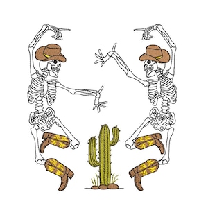 Dancing Skeletons Embroidery Design Halloween Cowboy Skeleton Yee Haw Western Machine Embroidery File 4 Sizes for Instant Download