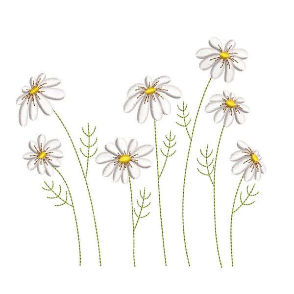 Daisy Flowers Embroidery Design, 4 sizes, Instant Download