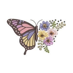 Floral Butterfly Machine Embroidery Design, 4 sizes, Instant Download