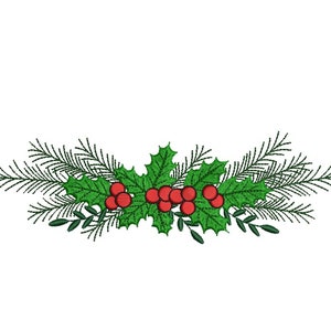 Christmas Holly Embroidery Design, 3 sizes, Instant Download