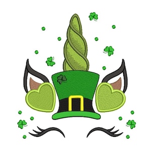 St Patrick&#39;s Day Unicorn Embroidery File, 4 sizes, Instant Download